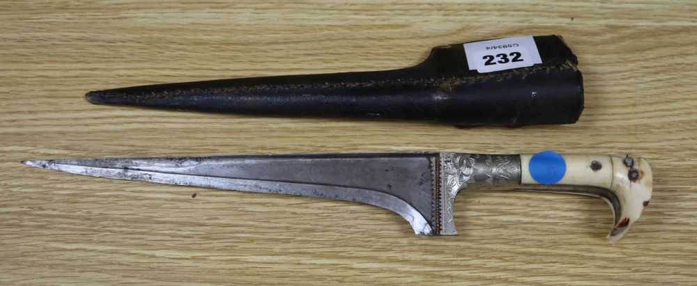 A 19th century Eastern bone handled dagger, length excluding scabbard 34.5cm